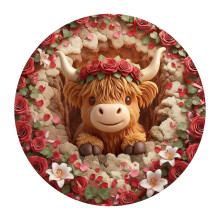 3D Valentine's Day Round Rug, Optical Illusion Cow Rug, 31.5" Rose Cow Floor Mat for Living Room & Home Decor – Compatible with B-80CM