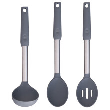 Silicone Ladle Set with Handle, Grey Kitchen Utensils, Cooking Tools for Soup and Sauce