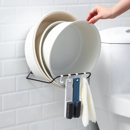 Black Wall-Mounted Basin Storage Rack Iron 1 Piece 2