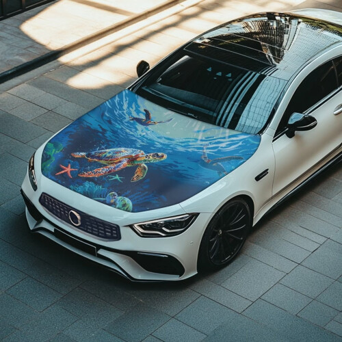 Polyester Car Hood Cover with Marine Turtle Design 1pc 2