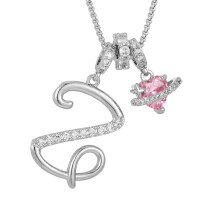 Colorful Rose Heart Letter Necklace, Personalized Anniversary Gift Jewelry, Custom Initial Pendant Necklace for Women Valentine's Day Birthday