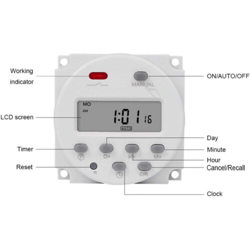 Mini programmable timer switch, 1 second to 168 hours, 1