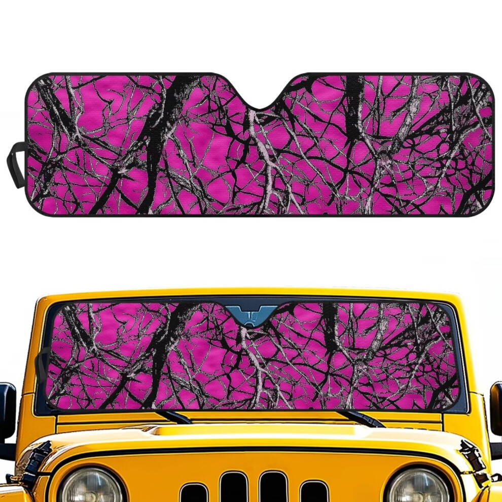 Windshield Sunshade Compatible With Jeep Wrangler Jk/Jku/Jl/Jlu (1997-2023) & Gladiator Jt (2020-2023), Uv-Blocking, Hunting Camo Pink 9122141067375