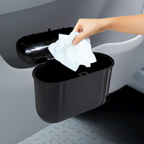 Car Garbage Can with Secure Lid Black