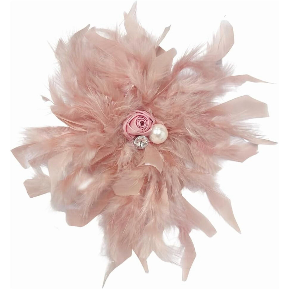 Feather Flower Brooch Pin Rhinestone Shell Pearl 23cm