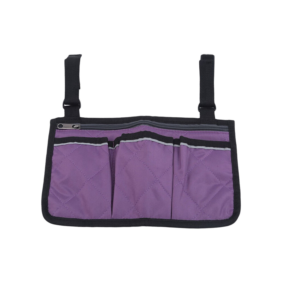Purple Wheelchair Side Bag, Large Storage Pouch With Multiple Pockets For Mobility Aid, Durable Organizer For Personal Items, Universal Fit