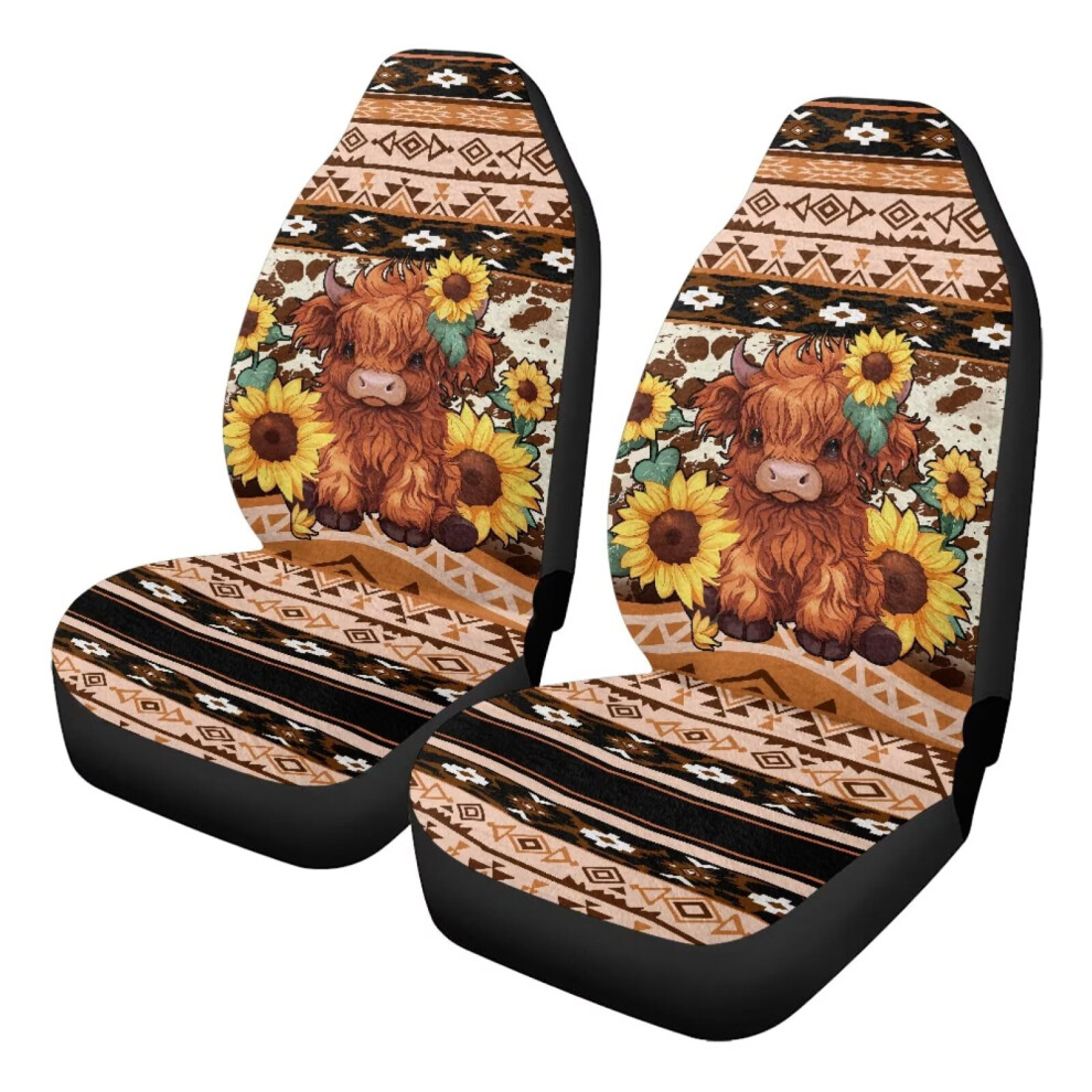 Baby Highland Cow Aztec Car Seat Covers Front 2 Pcs Coral 9085618946934