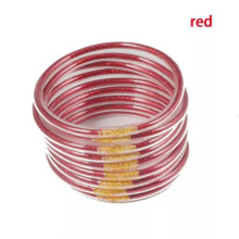9pcs/set Filled Jelly Bangles Set Glitter Buddha Bracelet Girls-red