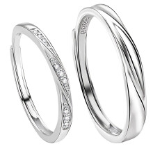 999 Sterling Silver Adjustable Couple Rings Set with Zirconia, Simple Elegant Design for Engagement & Anniversaries
