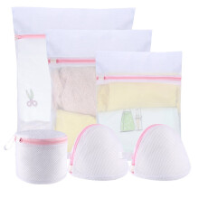 Mesh Laundry Bags Set of 6, White Polyester Wash Bags with Zipper for Delicates, Bras, Lingerie, Hosiery – Compatible with All Washing Machines