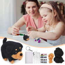 Tűnemezelési készlet kezdőknek, DIY gyapjú állatos kézműves készlet, kutyanemezelési kellékek tűkkel és útmutatóval, kreatív
