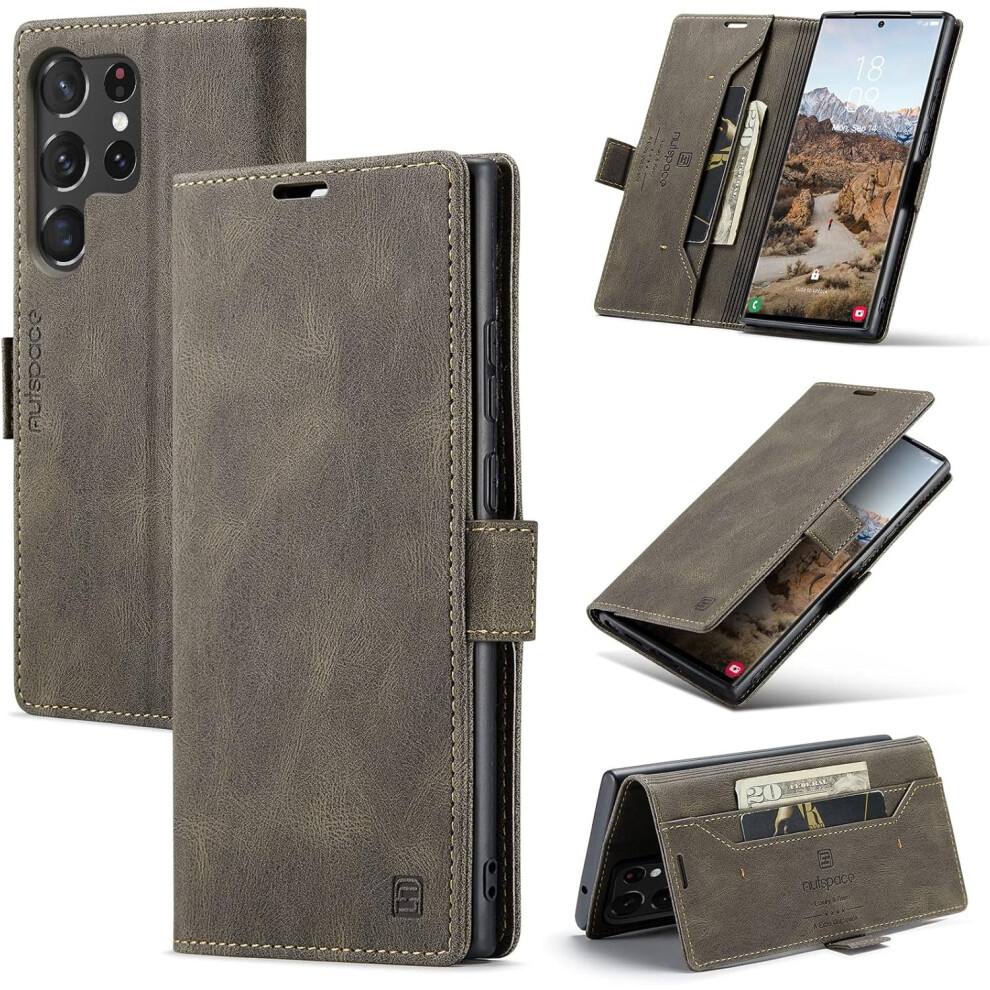Pu Leather Folio Case For Galaxy S23 Ultra Â Rfid Blocking, Card Slots, Kickstand, Magnetic Closure, Shockproof (Coffee) Brown 9170372351725
