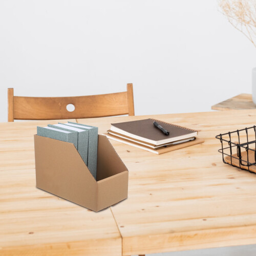 unbranded Corrugated Paper Storage Basket Stackable Shelves Desktop Light Brown 2