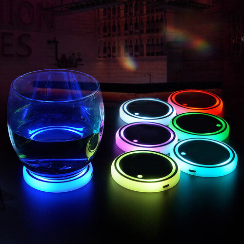 Luce LED per auto, 7 colori, ricarica USB, sottobicchiere impermeabile