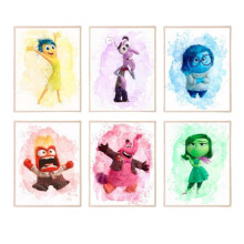 Unframed Inside Out Watercolor Posters Set of 6 (8"x10") – Kids Bedroom, Game Room & Nursery Wall Decor – Compatible with Disney Themed Rooms