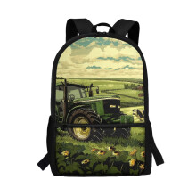 Farm Tractor Print 17" School Backpack for Boys 6-12, Kindergarten & Elementary, with Water Bottle Pockets