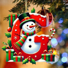 Red Initials Christmas Ornaments for Tree Snowman Alphabet Ornaments for Christmas Tree 2D Acrylic Hanging Pendant with Green Hat Hanging Decorations