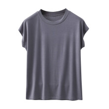 T-shirt femme tendance, coupe ample et décontractée, manches courtes, col rond, gris, taille XXL. Haut basique léger et tendance, idéal pour