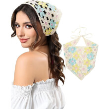 Virkattu päähuivi kukkakuvioinen neulottu bandana, 1 kpl