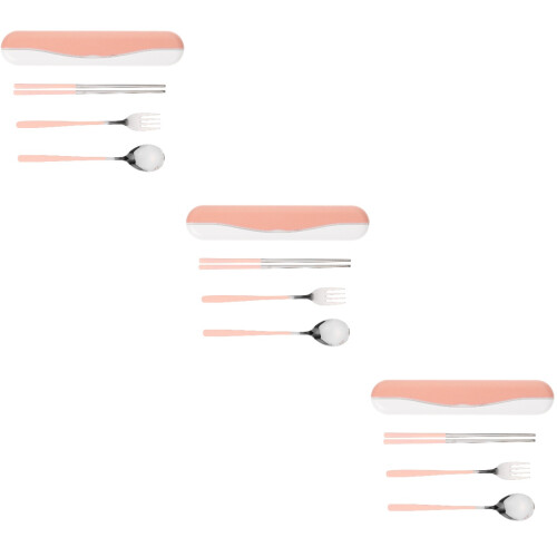 3Ensembles Ensemble Portable Couverts Rose Avec Rangement