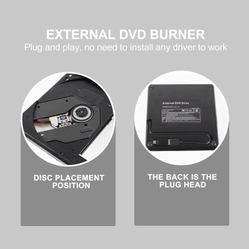 Εξωτερικός Εγγραφέας DVD USB3 0Τύπος C Μαύρος Φορητός Δίσκος DVD για Επιτραπέζιο 2