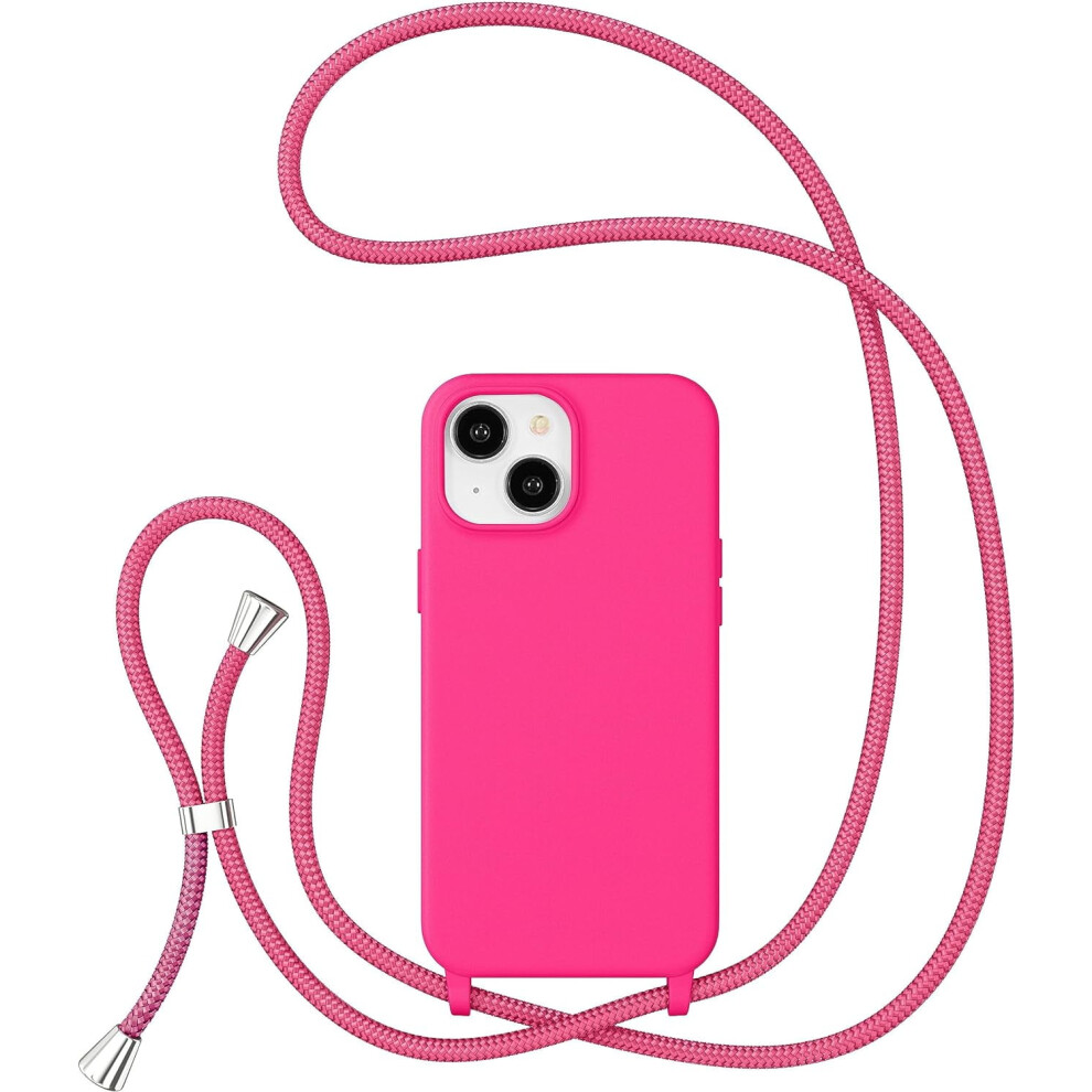 Liquid Silicone Crossbody Case For Iphone 15 Plus (6.7") With Adjustable Lanyard Strap Â Hot Pink 9558830228107