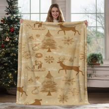 Plaid de Noël – Joli motif sapin/cerf/neige, flanelle ultra douce, 100 x 70 cm, plaid chaud et moelleux pour canapé et lit