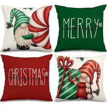 Fundas de almohada navideñas con diseño de gnomo rojo y verde, 45 x 45 cm (18 x 18 pulgadas)