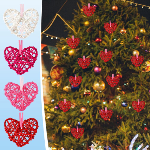 Rattan Heart Decorations Natural Woven 24 pcs 1