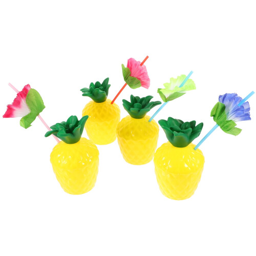 Pineapple Cups Yellow Plastic 4 Pieces 5.3 Inches Tall 1