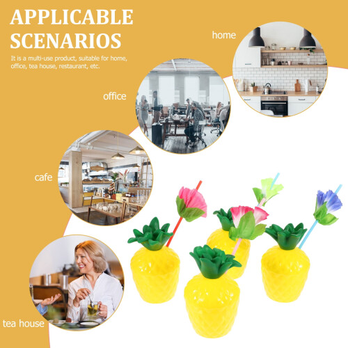 Pineapple Cups Yellow Plastic 4 Pieces 5.3 Inches Tall 2