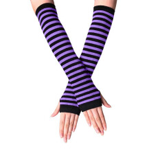 Nrmvnmi Women's Elbow-Length Knitted Fingerless Gloves, Stripe Arm Warmers, Stretchy & Fashionable, Compatible with All Hand Sizes