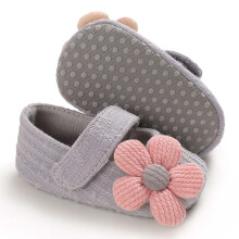 Infant Baby Boys Girls Slippers Cozy Fleece Flower Booties Soft Bottom Warm Cartoon Socks Newborn Crib Shoes Gray 6-9Months