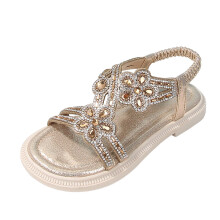 Sandali estivi da bambina con strass e cinturino elastico alla caviglia, stile casual bohémien, perfetti per la spiaggia e per il comfort di tutti i