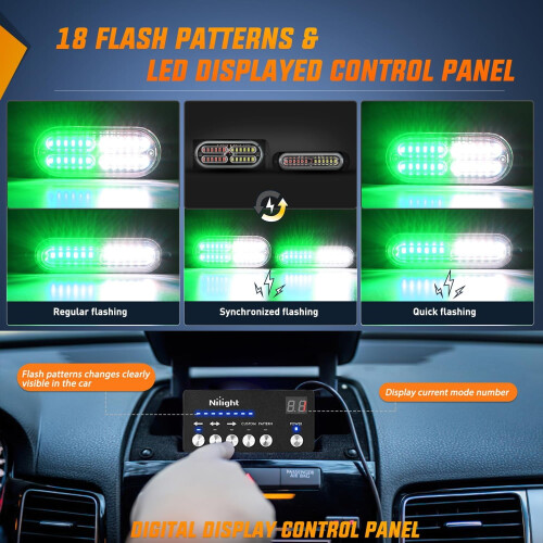 8 τεμάχια φώτα LED strobe με χειριστήριο, συγχρονισμός 12V/24V, πράσινη/λευκή 2
