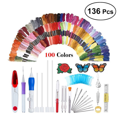 Punch Needle Kit for Beginners, Assorted Colors, Interchangeable Needles, 136Pcs 1