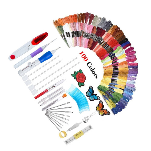 Kit de brodat cu ace perforate și fire, 136 buc. 2