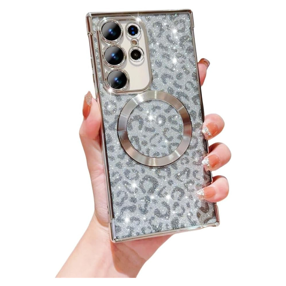 Luxury Leopard Gradient Glitter Case For Samsung S23 Ultra Â Slim, Shockproof, Magsafe-Compatible, 6.8" (Silver) Silver 9170372353446