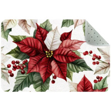Watercolor Christmas Red Flowers Small Area Rug, Non-Slip Door Mat Indoor Floor Mat, Washable Kitchen Rug Entrance DMat for Bedroom Living Room