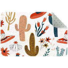 Western Themed Seamless Pattern Small Area Rug, Non-Slip Door Mat Indoor Floor Mat, Washable Kitchen Rug Entrance DMat for Bedroom Living Room