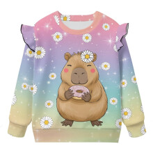 Sweatshirt for Girls Ruffle Shoulder Long Sleeve Crew Neck Cute Daisy Dolphin Pullover Sweater Tops Soft and Comfortable Pullover Top Size 5-6