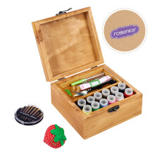 Wooden Sewing Kit with Premium Timber Box for Mending Supplies Including Thread Scissors Needle Assorted Color