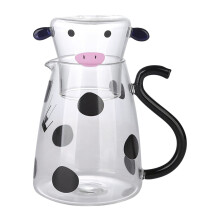 Cow Glass Water Pitcher, Borosilicate Carafe with Cow Design – Durable Jug for Milk, Tea, Juice – Great Gift for Home & Office