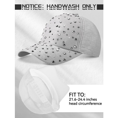 Rhinestone Baseball Cap Adjustable Breathable 2 Pcs 1