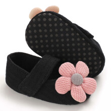 Infant Baby Boys Girls Slippers Cozy Fleece Flower Booties Soft Bottom Warm Cartoon Socks Newborn Crib Shoes Black 0-3Months