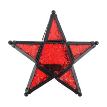 Five-Pointed Star Windproof Candlestick - Metal & Glass Candle Holder for Tea Lights and Votives, Hanging or Standalone Home Decor, Holiday Gift