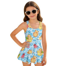 Girls Swimsuits Cute Capybara Swimming One Piece with Skirt Bathing Suits Modest Shorts Size 5-6 Swimwear Summer Beach