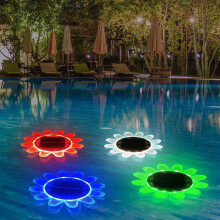 Solar flower swimming pool light LED water float with discoloration timing waterproof pond water floating pool hot spring fountain light-1 Pack
