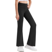 Girls Flare Leggings High Waisted Yoga Pants Bootcut Dance Casual Pants Activewear Kids Bell Bottoms Black 12-13 Years