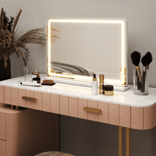 Vanity Mirror With Lights, LED Makeup Mirror With Dimmable 3 Color Modes, Touch Screen Control Vanity Based Mirror Desk Mirror Square White 1